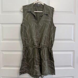 prAna | Sleeveless Romper in‎ Olive Green Leaf Print